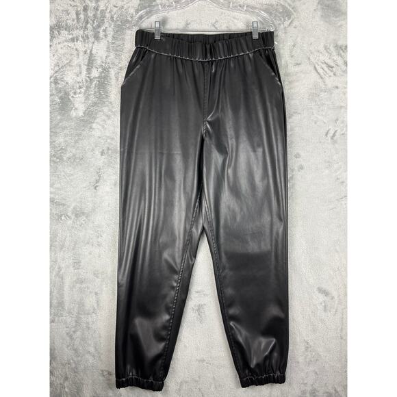LOGO Lori Goldstein Faux Leather Joggers 10 Black Stretchy Pleather Minimalist - Picture 16 of 16